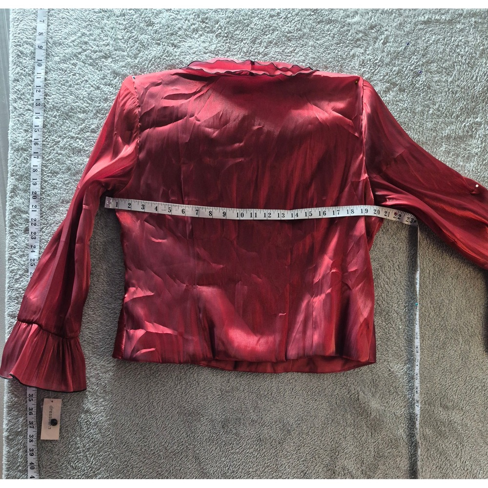 Vintage Dressbarn Petite Red Iridescent Satin Ruffle Cuff Blouse 16P NWT - Picture 3 of 5
